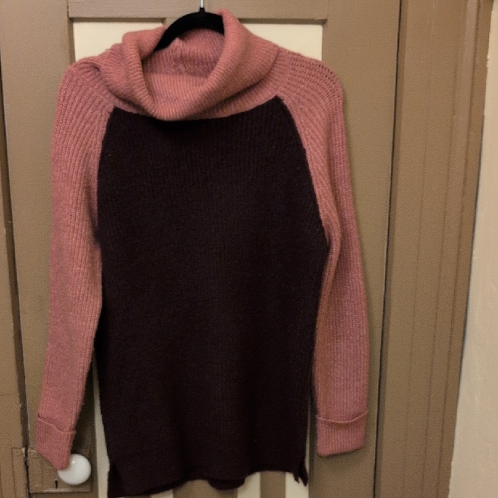 St. John's Bay Pink and Brown Cowl Neck Sweater